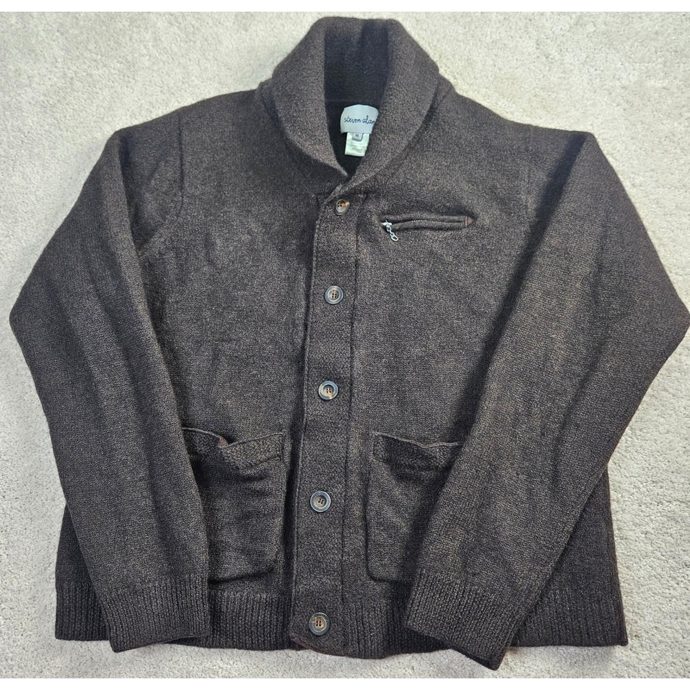 Steven Alan Men M (tagged XL) 100% Merino Wool Button Front Shawl Collar Sweater